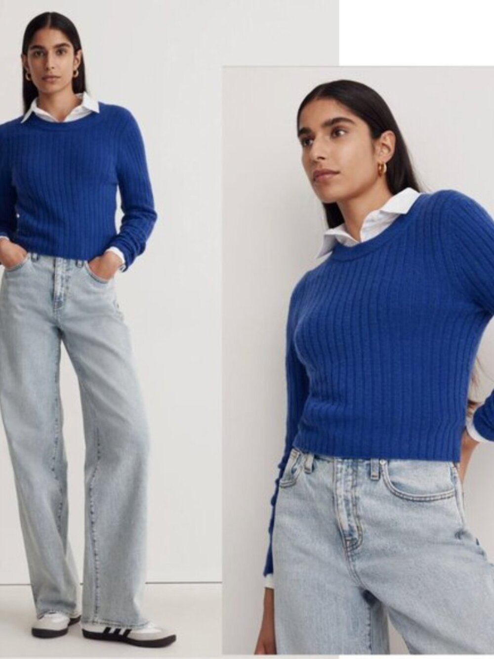 Madewell Readfield Pullover Sweater Ribbed Knit in Voyage Blue Size Large